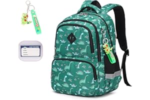 MUSEVOS Kids Backpack, Kawaii Printed Girls Boys Bookbags for Preschool, Lightweight School Backpack for Primary and Elementary and Kindergarten, Waterproof Teen Backpacks, Green/Dinosaur