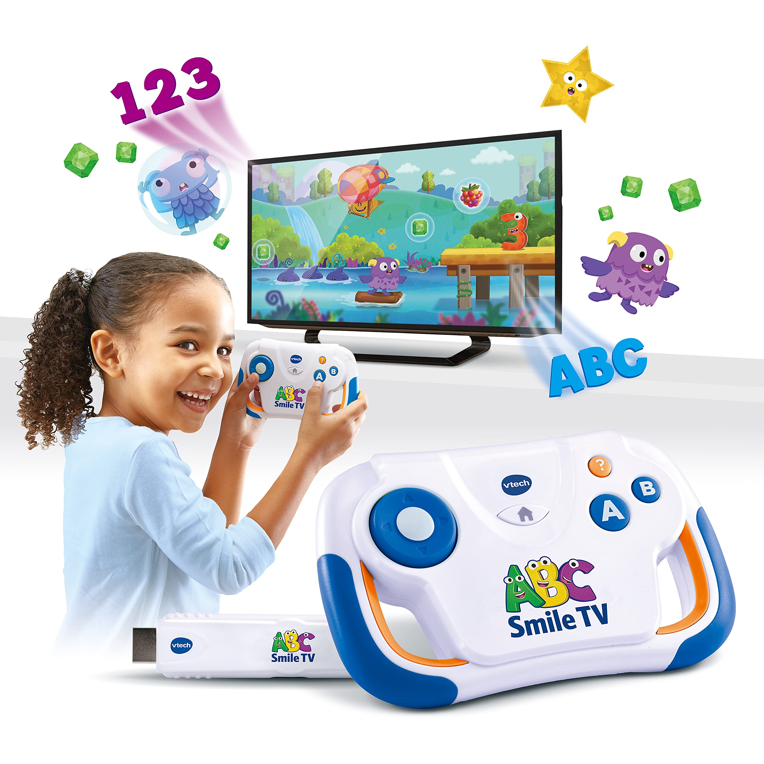 Vtech ABC Smile TV - Wireless Learning Console with HDMI Stick for TV with 15 Game Levels for Hours of Learning Fun - For Children Aged 3-7 Years