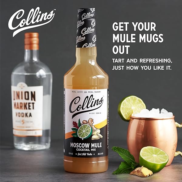 COLLINS MOSCOW MULE MIX | MADE WITH LIME JUICE AND REAL SUGAR WITH NATURAL FLAVORS | CLASSIC COCKTAIL RECIPE INGREDIENT, 32 FL OZ