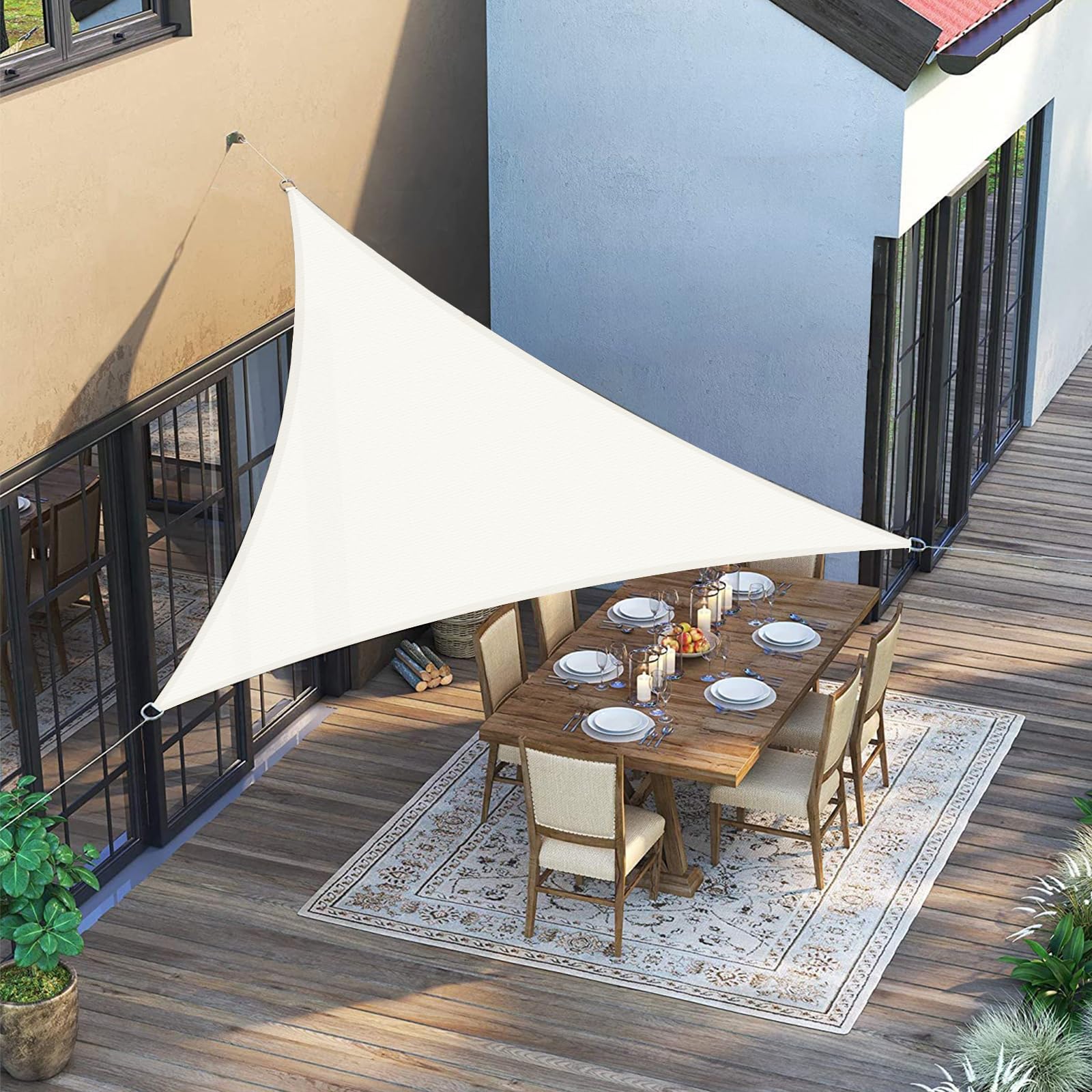 SUNNY GUARD Sun Shade Sail Triangle 3x3x3m HDPE Breathable UV Block for Garden Outdoor Patio - Cream
