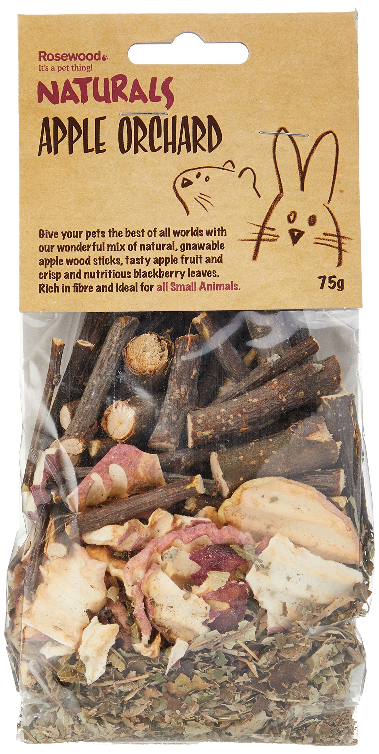 Rosewood Naturals Apple Orchard 75g – Natural Apple Wood, Apple & Blackberry Leaves, Small Animal Treat for Rabbits, Guinea Pigs, Chinchillas, Degus, Hamsters, Gerbils, Mice & Rats