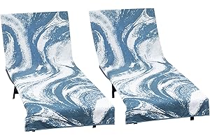 COTTON CRAFT Pool Lounge Chair Cover - 2 Pack Waves Terry Jacquard Towel Chaise Lounge Chair Cover - 100% Ringspun Cotton Soft Beach Chair Cover - Oversized 32 in W x 82 in Length x 7 in Pocket – Blue