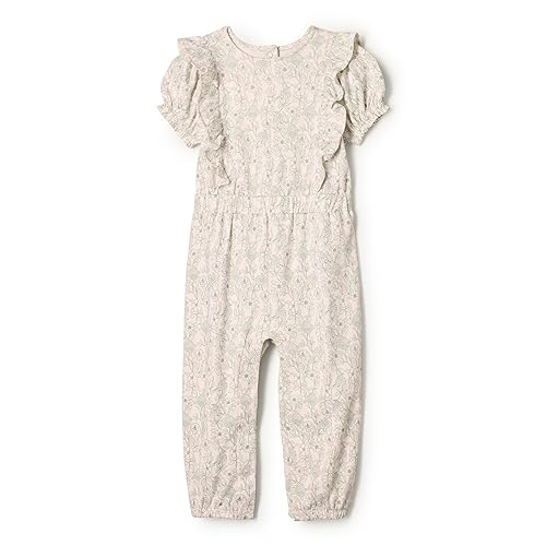 Amazon Essentials x Sofia Grainge Baby Girls' Ruffle Romper, Pale Pink Sketch Floral, 12 Months