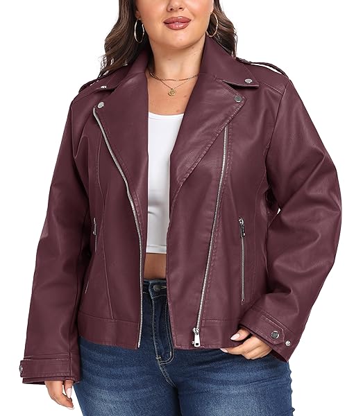 WANTDO WOMEN’S ZIP UP LIGHTWEIGHT LEATHER JACKET PLUS...
