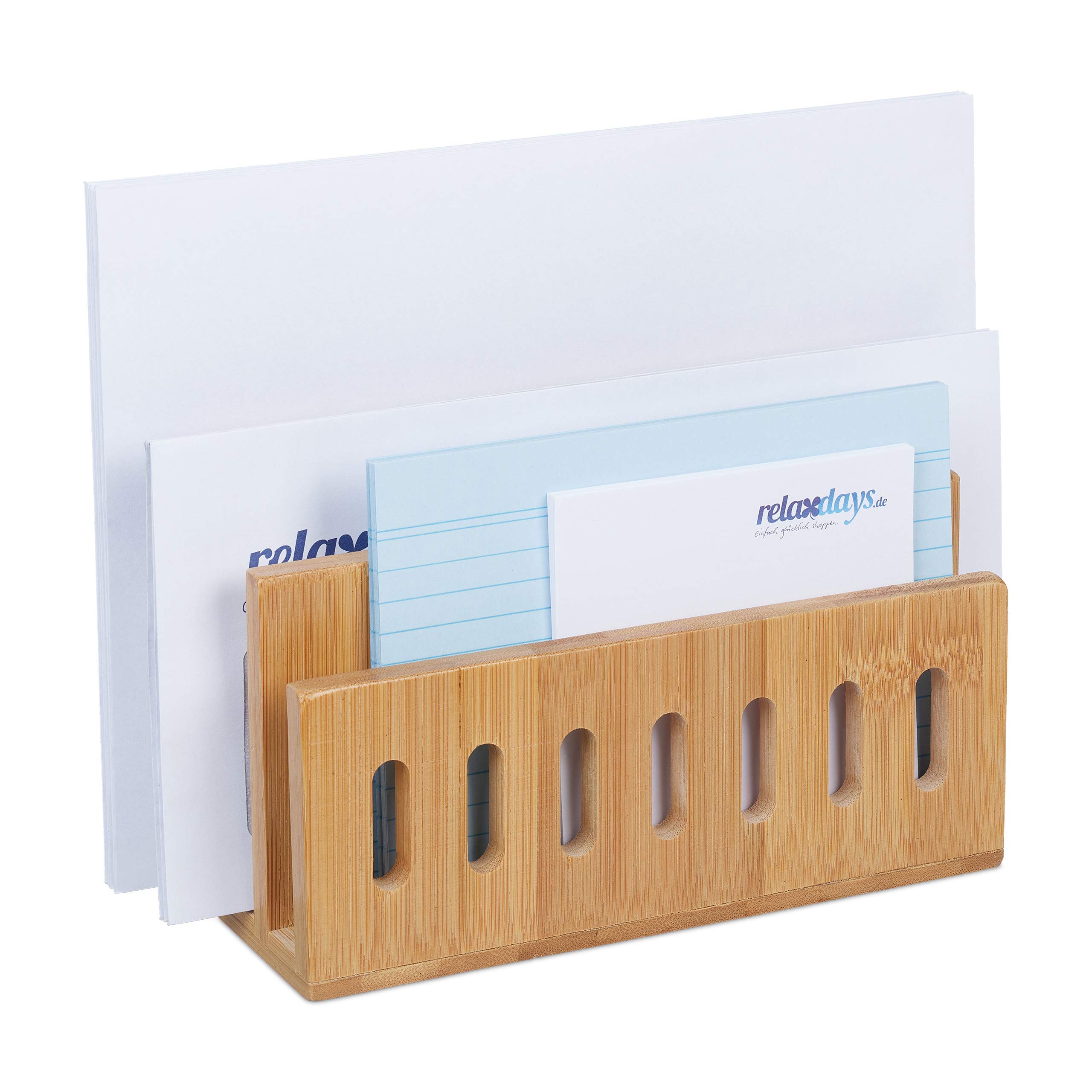 Relaxdays Document Holder Bamboo, 3 Compartments, Practical Letter and File Rack, Office, HWD: 13 x 18 x 8 cm, Natural