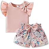 Azmxynol Toddler Baby Girls Clothes Cute Cap Sleeve T-Shirt + Floral Printed 2pcs Summer Shorts Set For Girls