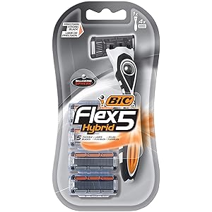 BIC Flex 5 Hybrid Men's 5-Blade Disposable Razor, 1 Handle and 4 Cartridges