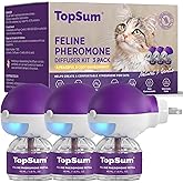 TopSum Cat Calming Pheromone Diffuser: Feline Pheromones Plug in for Stress, Alone At Home, Spraying, Fighting, Scratching, Aggression &amp; Excessive Meowing (Purple, 3 Diffusers+4.8 Fl Oz)