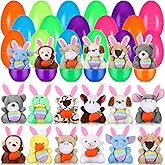 Lunmon 36 Pcs Prefilled Easter Eggs Filled with Mini Plush Animal Toys for Kids Baster Stuffer Filler Stuffed Animals with Carrot for Easter Egg Hunt Filler Party Favors Classroom Prize Supplies