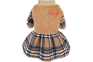 Kosiyi Dog Clothes for Small Dogs Girl Winter Dog Sweater Dress, Warm Fleece Princess Plaid Dog Sweater for Small Dogs Girl Boy, Shih Tzu Pet Festival Outfits Apparel, M, Khaki