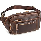 Polare Full Grain Leather Fanny Pack/Waist Belt Bag for Men and Women Large Capacity Crossbody Organizer For Travel Outdoor Sports Hiking Cycling Running