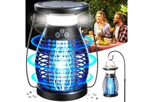 GTERT Solar Bug Zapper Outdoor, Electric Bug Zapper, 4000mAh Rechargeable Mosquito Zapper, Cordless Fly Zapper, 4 Modes Waterproof Insect Zapper for Home Garden Patio Backyard Camping Black
