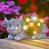 Goodeco Solar Highland Cow Garden Statue with Succulents Grey Resin view 7