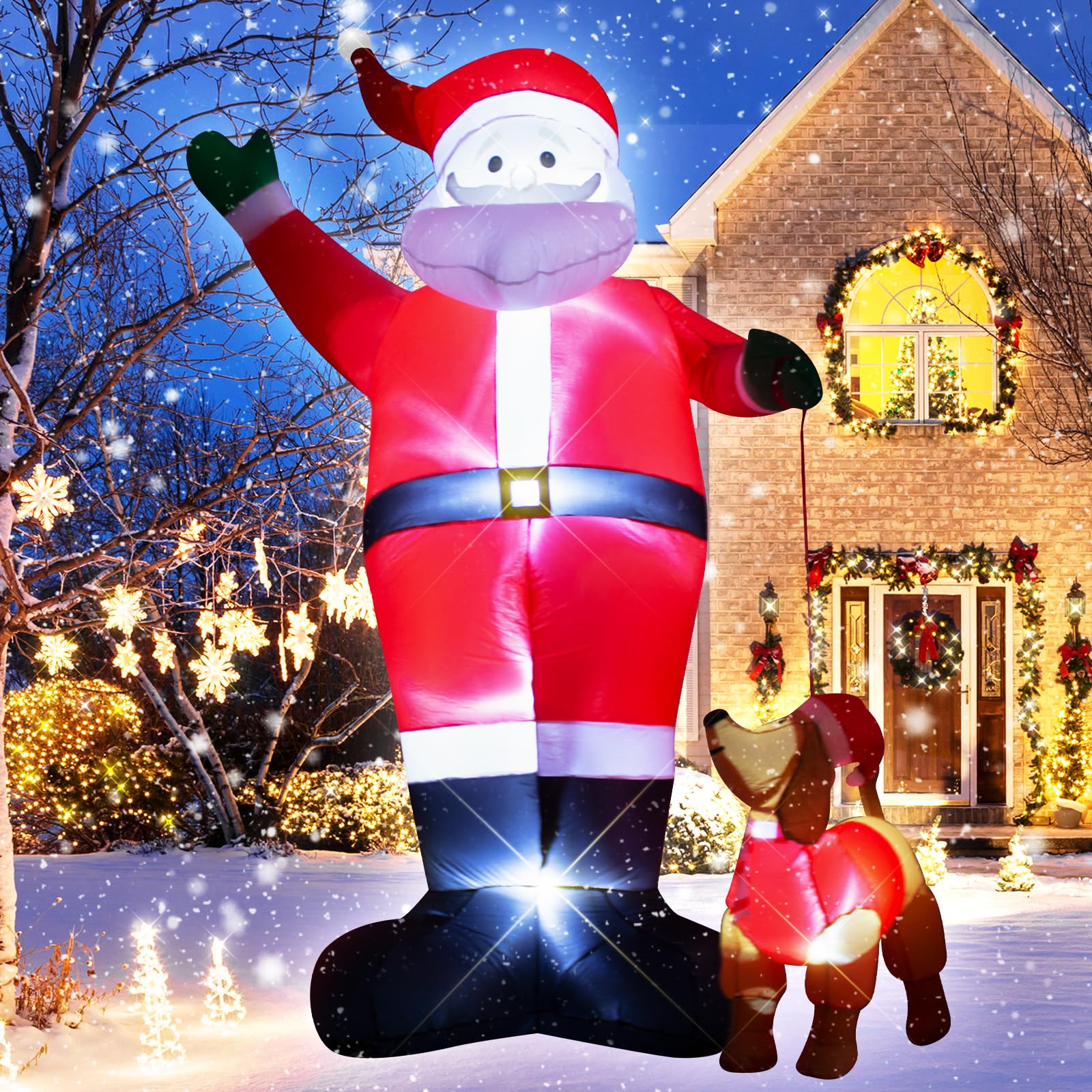 Photo 1 of 12 Foot Inflatable Christmas Santa Claus with Dog Outdoor Decoration LED Lights Blow up Santa Claus for Lawn Garden Christmas Party Holiday Decor Easy Setup and Storage