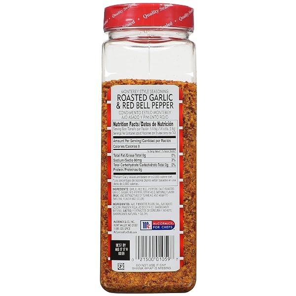 LAWRY’S ROASTED GARLIC & RED BELL PEPPER MONTEREY STYLE SEASONING, 21 OZ – ONE 21 OUNCE CONTAINER OF ROASTED RED BELL PEPPER SEASONING, IDEAL ON FAJITAS, MEATBALLS, SHRIMP AND VEGETABLES