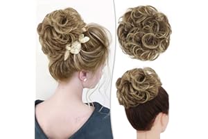 RUWISS Messy Bun Hair Piece Human Hair Messy Rose Bun Hair Buns Hair Piece for Women Real Hair Scrunchies Updo Hair Pieces Bun Extension Ponytail Messy Hair Bun (Brown Mixed Light Blond)