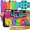 Jim&Gloria Washable Face Paint with Stencils, 12 Large Face Painting Kit for Kids Party Professional Facepaint Makeup Kit Body Paint for Skin Color Crayons, Easter Basket Stuffers Gifts for Girls Boys