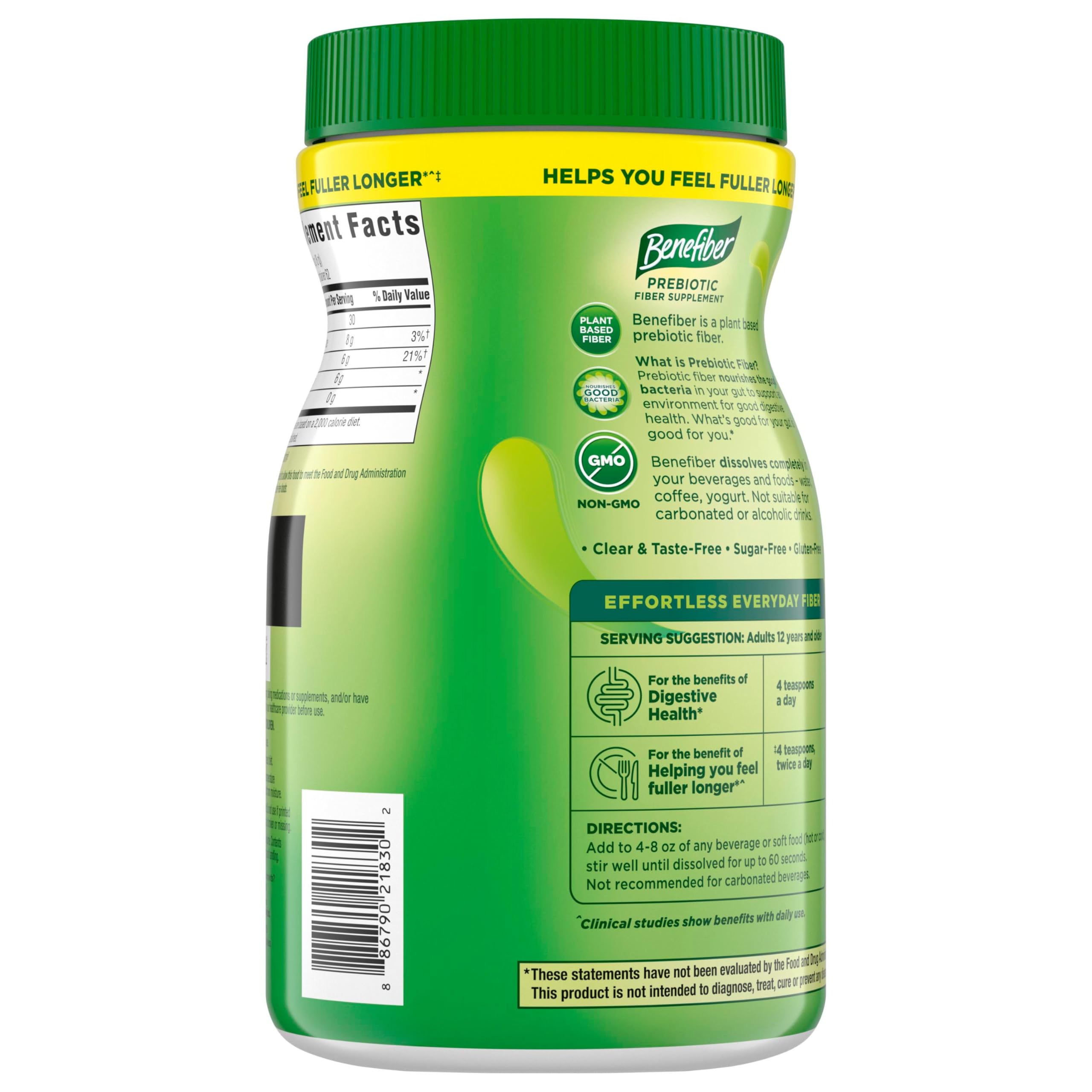 Benefiber Daily Prebiotic Fiber Supplement Powder for Digestive Health, Unflavored - 125 Servings (17.6 Ounces)