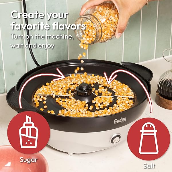 GADGY POPCORN MACHINE – 800W ELECTRIC HOT OIL POPCORN MAKER WITH NON-STICK PLATE, LID & STIRRER – LARGE 24-CUP POPPER FOR HOME, PARTIES, MOVIE NIGHT – BUTTER, SUGAR & SPICE COMPATIBLE