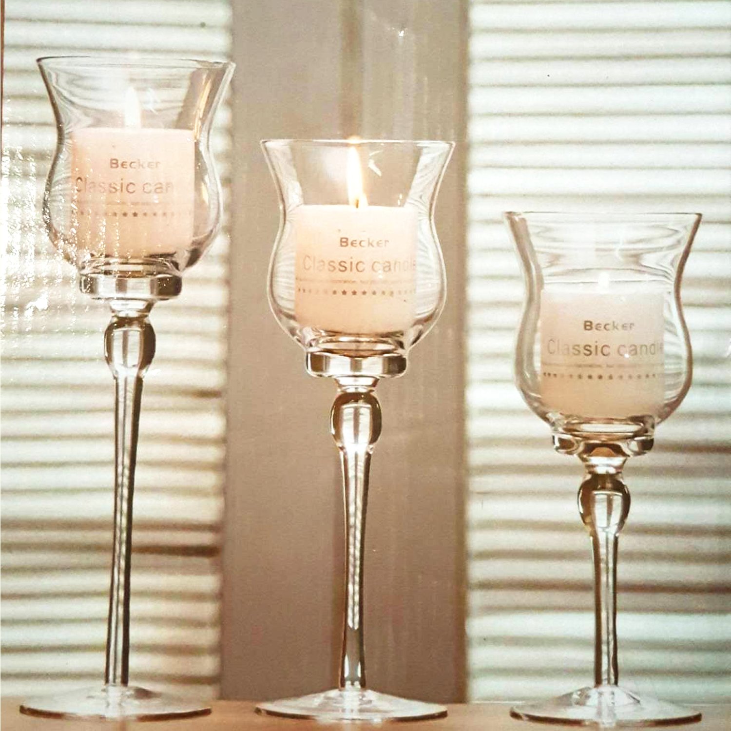 Prime Homewares Set of 3 Tall Glass Large Candle Holders Centrepiece