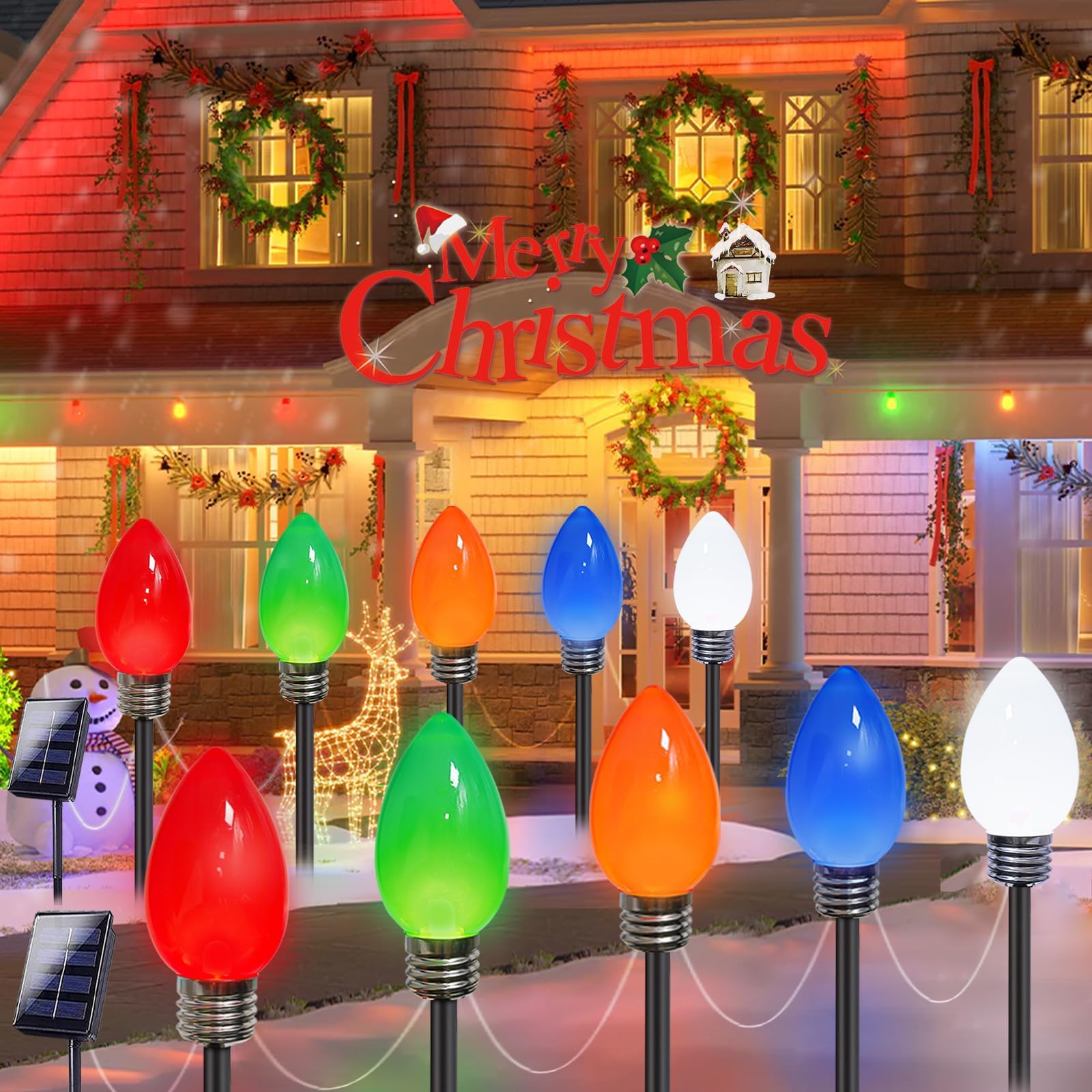 Photo 1 of 10 Pack Jumbo C9 Solar Christmas Lights, Large Bulbs Waterproof Outdoor Christmas Decorations, Solar Powered Lights for Outside Pathway Marker Stakes Yard Garden Walkway Lawn Xmas Decor (Multicolor)
