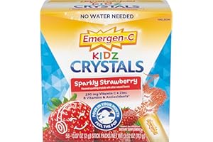 Emergen-C Kidz Crystals, On-the-Go Emergen-C Immune Support Supplement with Vitamin C, B Vitamins, Zinc and Manganese, Sparkly Strawberry, Stocking Stuffer - 56 Stick Packs