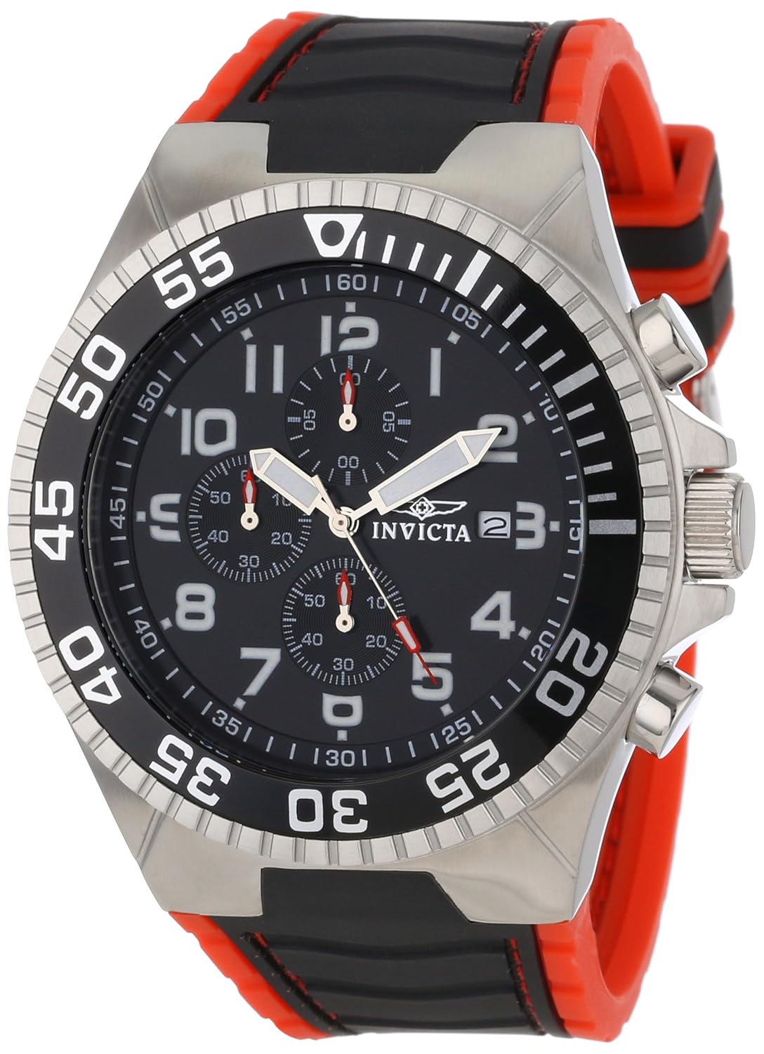 Invicta Men's Pro Diver Red Polyurethane Band Steel Case Quartz Black