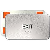 Exit Sign, Informational Business Sign - Aluminum Brushed Silver (4" H x 7" W) - Heavy Duty Double Sided Mounting Tape, Offic