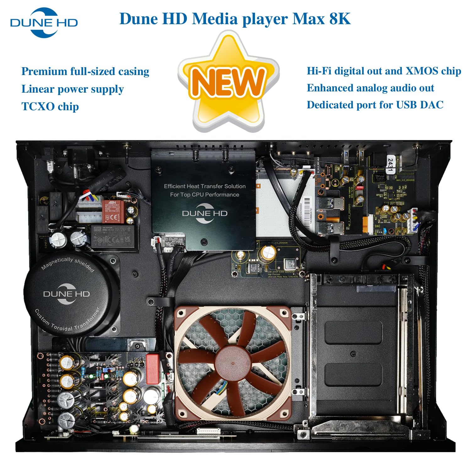 Dune HD Max 8K, Full-Sized Media Player, Android Box, HDD Rack, Linear PSU, TCXO, Hi-Fi I2S-E Output, Hi-Fi S/PDIF Output, 8Gb/64Gb