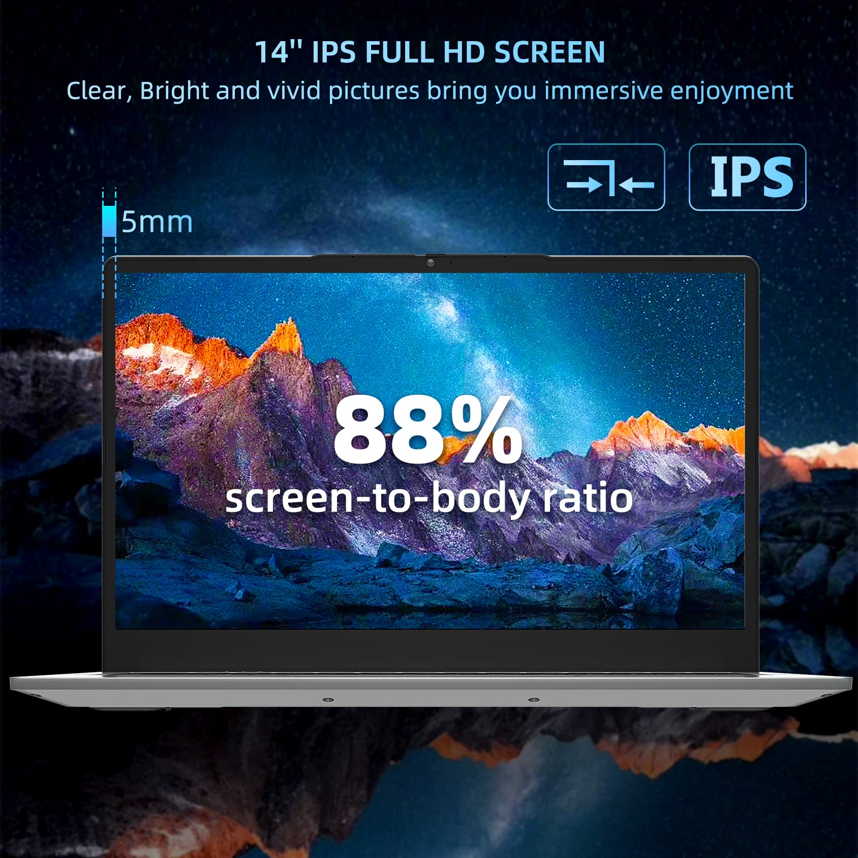 jumper Laptop, 24GB LPDDR4X RAM, 1024GB NVMe SSD, 3.6GHz Intel Core i5 CPU, 14 Inch FHD IPS Display, Windows 11 Laptops Computer with 4 Stereo Speakers, 51.3WH, USB3.0 * 3, Type-C, Metal.