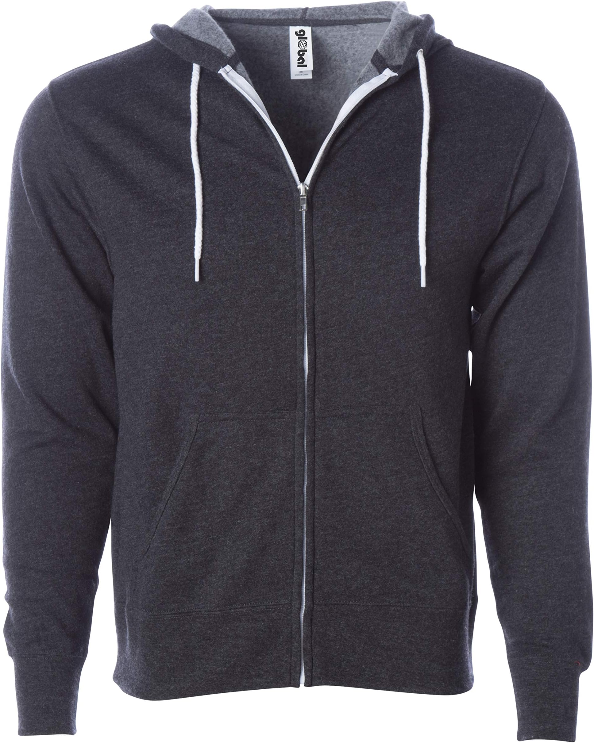 Global Blank Slim Fit Lightweight Zip Up Hoodie Men and Women Hooded Sweatshirt