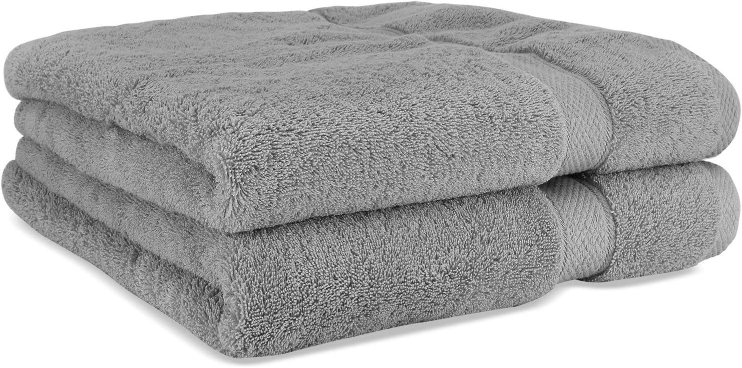 Luxury Bath Towels By Cozy Homery - 2 Piece Towel Set Gray - 100% Organic Natural Egyptian Cotton 650 GSM