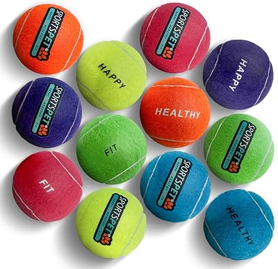 SPORTSPET Multicolour Tennis Balls for Dogs 64mm Pack of 12 Rubber