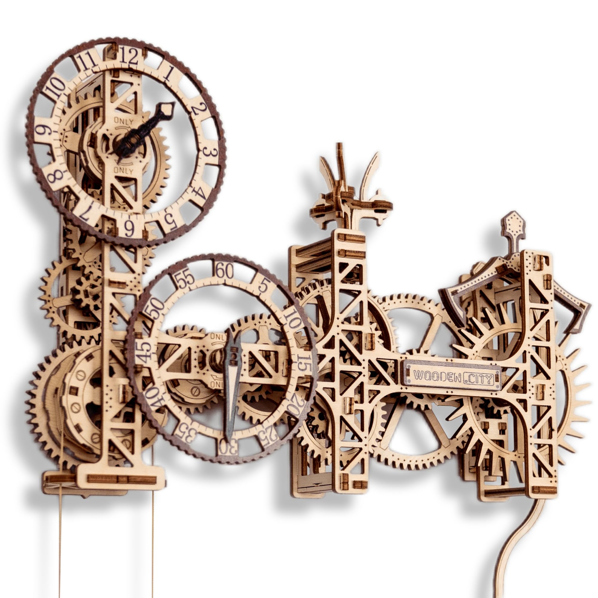 WOODEN.CITY Steampunk Gearworks 3D Wooden Puzzle Clock – DIY Mechanical Wall Clock Building Kit for Adults – Working Gear Clock Model – Steampunk Home Décor Gift for Hobbyists (Brown)