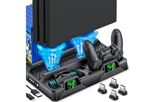 Kawaye PS4 Stand Cooling Fan for PS4 Slim/PS4 Pro/Playstation 4, PS4 Vertical Stand Cooler with Dual Controller Charge Station & 16 Game Storage,Organizer Stand with Game Storage PS4 Accessories