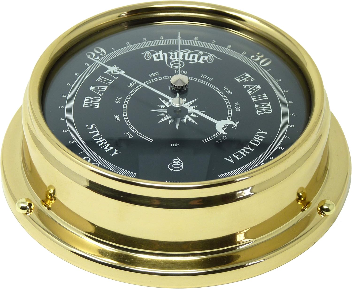 Tabic Prestige Traditional Brass Barometer With Jet Black Dial, Heavy