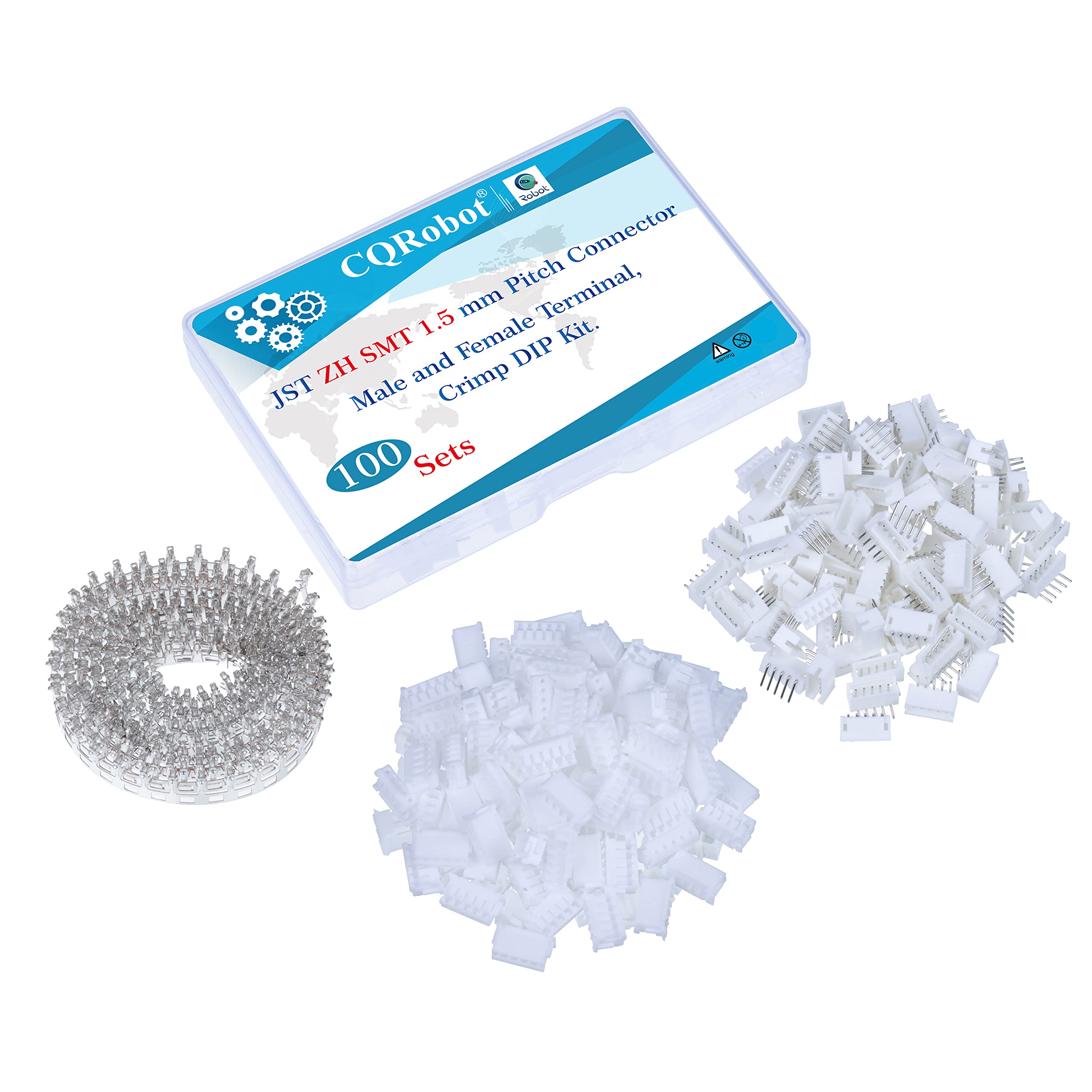 CQRobot JST ZH SMD 1.5 mm Pitch 5-Pin Electronic Computer Connector IC Male Plugs, Female Sockets Housing and T-Shaped Crimp Terminal Kit. 100 Sets/700 Pieces Wire-to-Board Adapter Cable Assembly.