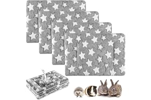 Haull 4 Pcs Waterproof Guinea Pig Bedding Winter Guinea Pig Bed Plush Cage Liners Soft Dog Cat Mat Reversible Winter Cozy Animal Pee Pad Hamster Bed Mat for Bunny(Black White Star,13 x 10 Inch)