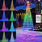 Toodour Smart Christmas Cone Tree Lights, 8FT 406 LED RGB Christmas Tree Lights with Bluetooth & App Controlled, Waterproof, Music Sync Color Changing Xmas Light for Yard Indoor Outdoor Xmas Decor