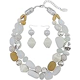 Bocar Chunky Necklace for Women Trendy, 2 Layer Statement Necklace Beaded Necklaces for Women, Fashion Necklace and Earrings Jewelry Set for Women Gifts