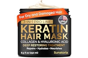 Keratin Hair Mask - Deep Conditioner for Dry, Damaged Hair — Hydrolyzed Keratin, Hyaluronic Acid, Argan Oil and Collagen - Su