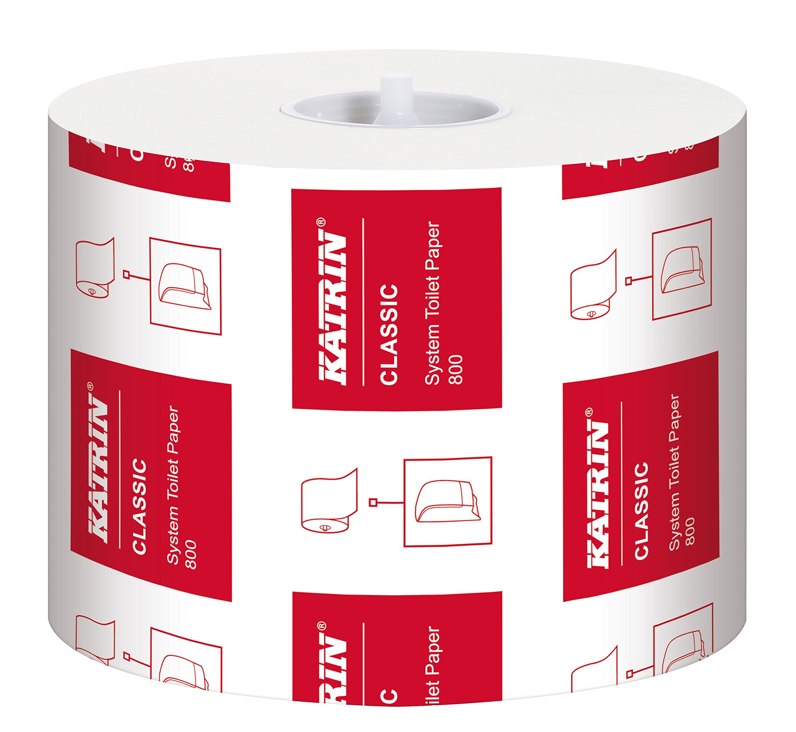 Katrin 156005 Classic System toilet paper, 2 ply, white, 100% virgin fibre, for use with Katrin Inclusive System Toilet Dispenser, 800 sheets per roll, 36 rolls per case