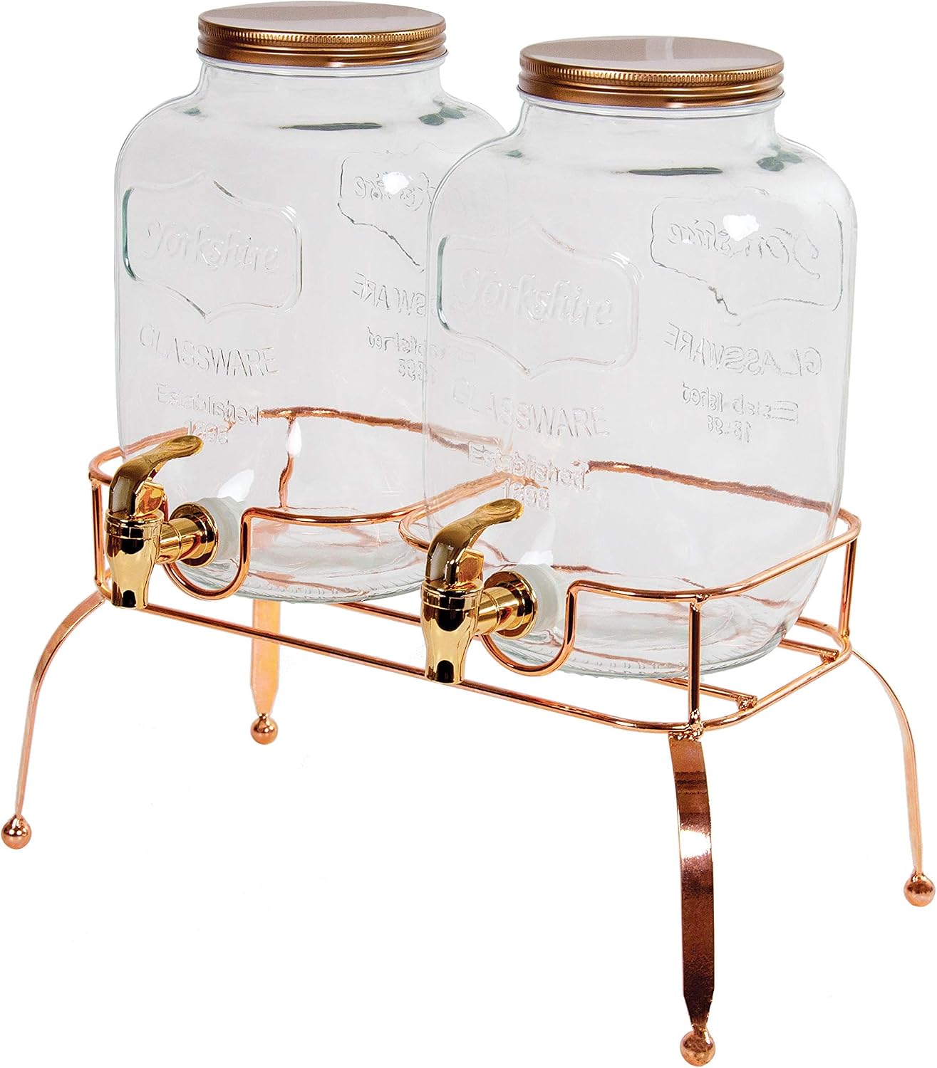 The Vintage Company 61082 Set of 2 Glass Drinks Dispensers with Stand| 4 Litre Capacity | Rose Gold Finishes | Weddings/Parties/BBQ’s, 4 liters, Clear - Image 4