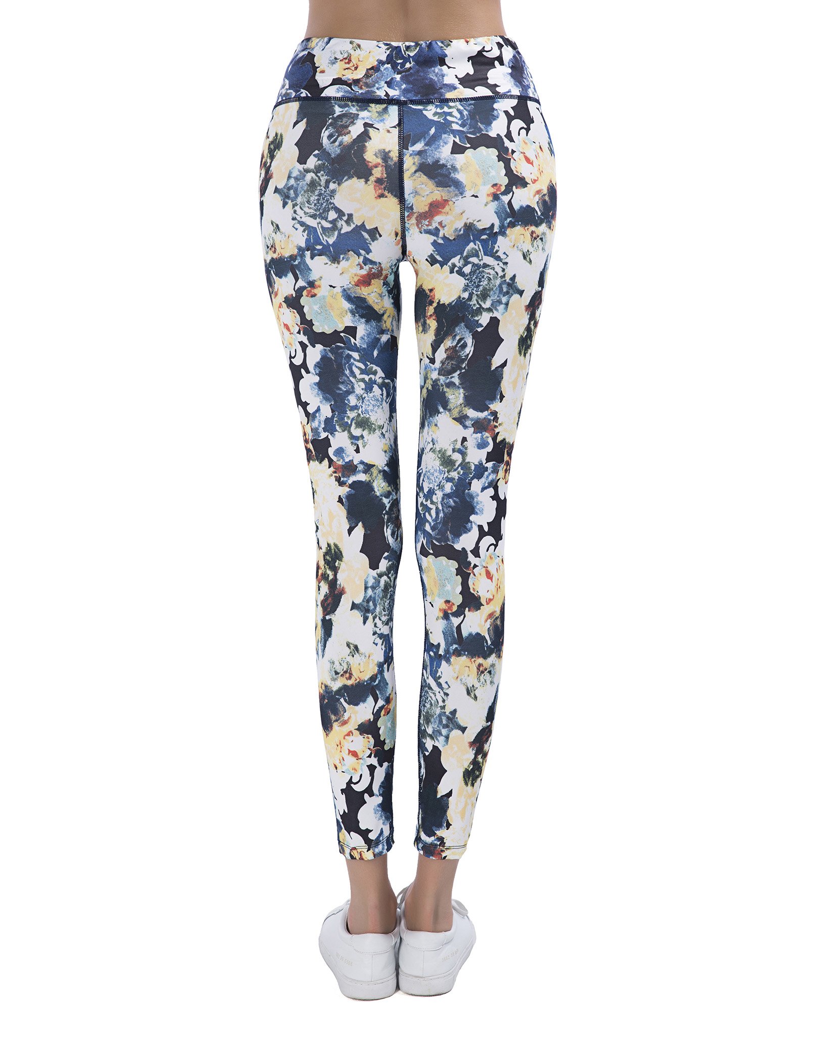 SPECIAL MAGIC Women\'s High Waisted Floral Print Long Legging Navy Blue L