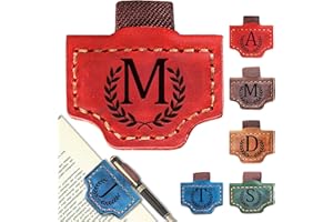 AYTHSRIC Personalized Bygone Mark Bookmark with Pen Holder, Leather Magnetic Bookmark 26 Letters Name Initial Bookmarks for Readers, Book Lover Gifts for Women Men Notebook Accessories (Red, M)