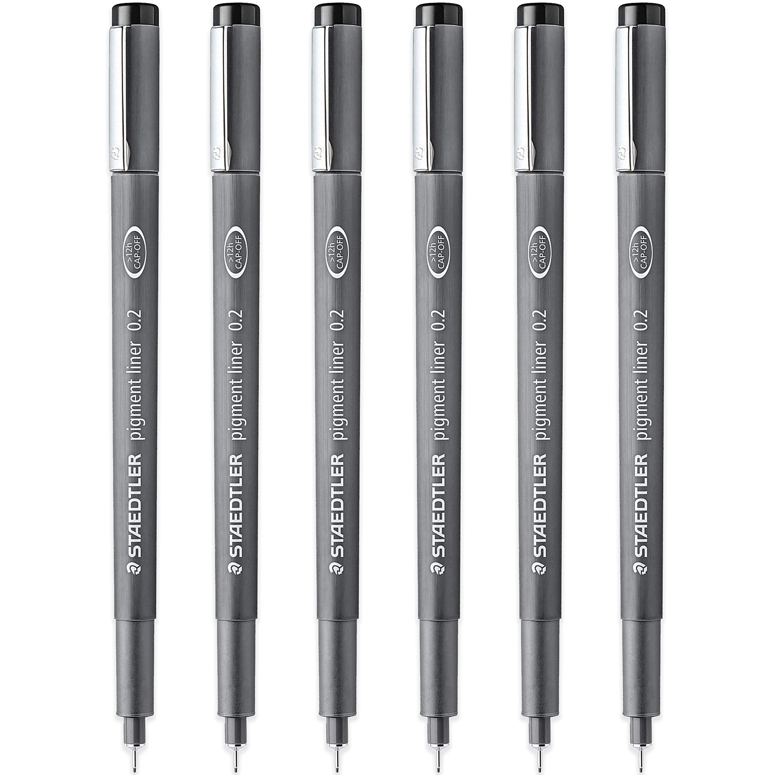 STAEDTLER 308 02-9 Pigment Liner Fineliner Pen - 0.2mm Nib - Black Ink - Pack of 6