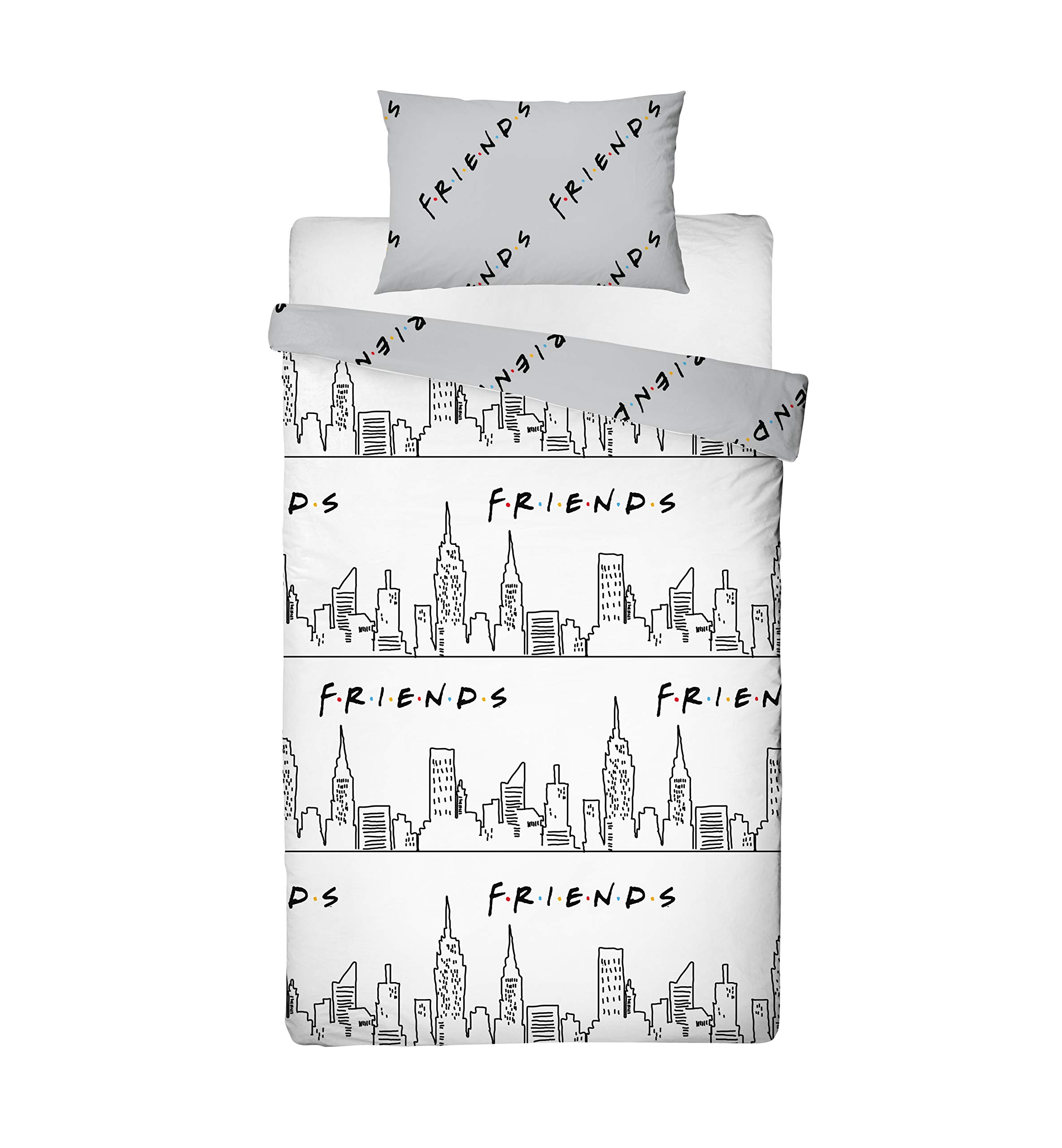 Character World Friends TV Show Scene Single Duvet Cover Officially Licensed Reversible Two Sided White Manhattan Design with Matching Pillowcase, Polyester, (Single Duvet), FRISCNDS001UK1