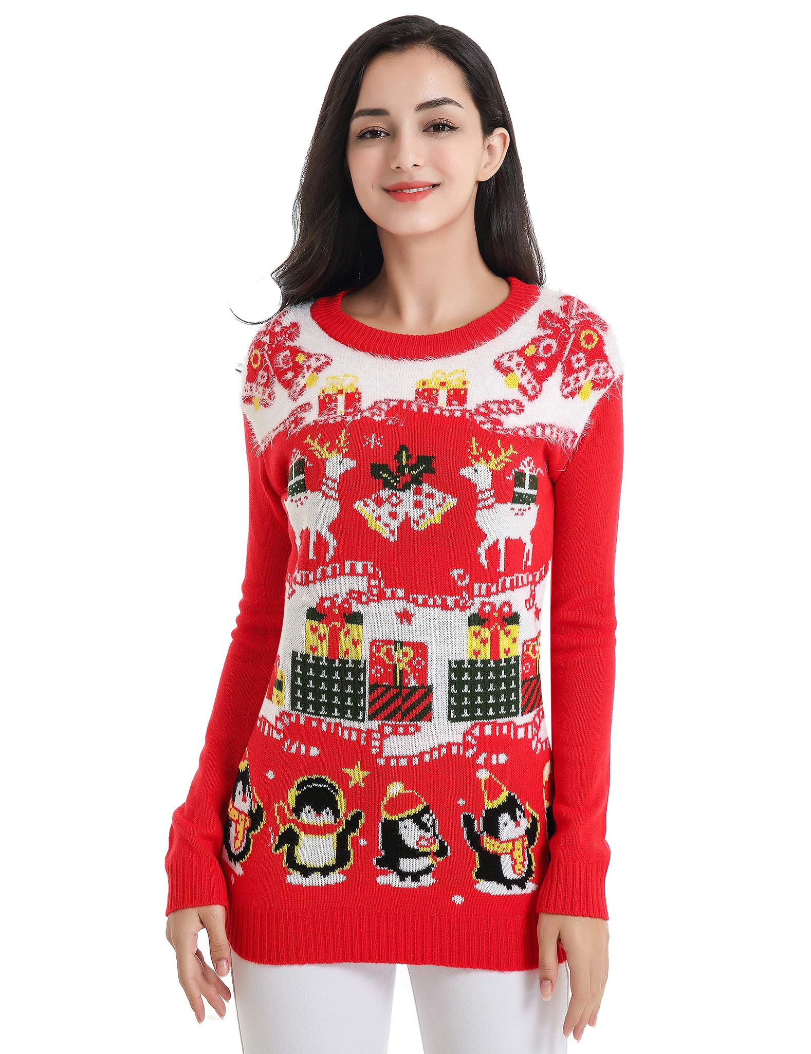 v28 Varied Ugly Christmas Sweater for Women Merry Reindeer Shirt Knit Sweaters - Image 4