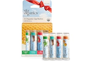 Sky Organics Organic Lip Balms With Beeswax for Lips, USDA Certified Organic, Four Assorted Flavors to Moisturize, Soothe & Soften, 4pk.