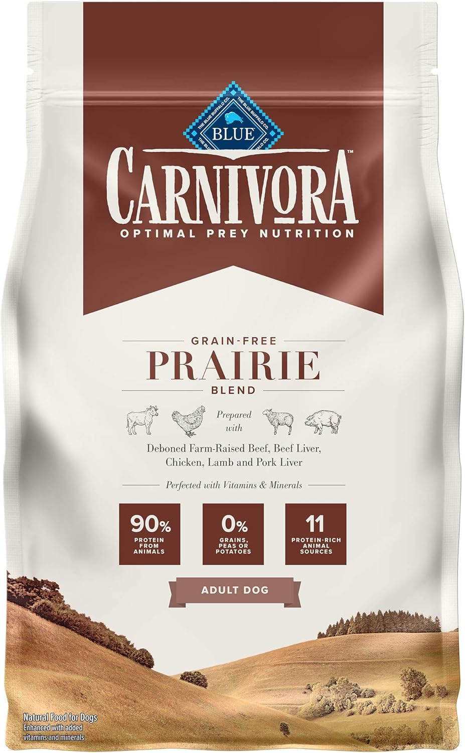 Blue Buffalo Carnivora Optimal Prey Nutrition High Protein, Grain Free Natural Adult Dry Dog Food, Prairie Blend 4lb
